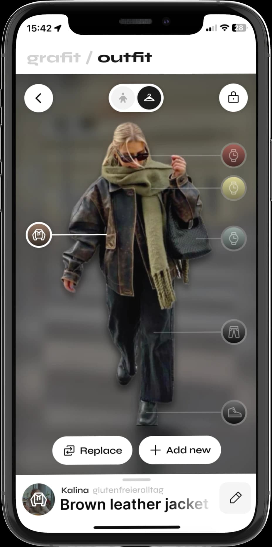 Grafit app profile and outfit views