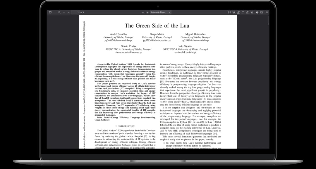 Screenshort of the paper 'The Green Side of the Lua' in a laptop